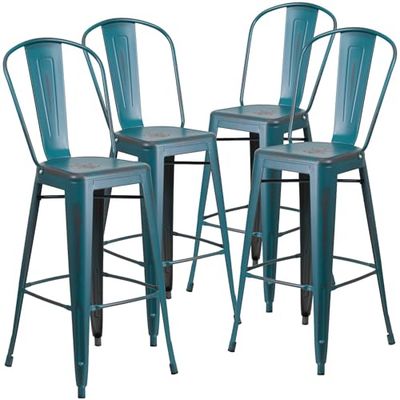 Flash móveis preto envelhecido metal interior, banco de bar, metal, Kelly Blue-Teal, 4 unidades