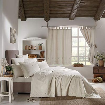 Parure de lit Hisar Home Stanley Hamilton Hisar Cottage Collection Parure de lit avec housse de couette et taies d'oreiller (lit simple/double/king size et super king size), Écru/lin., Super King Size