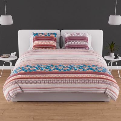 Soleil d'ocre, Jaipur Housse de Couette + 2 taies, Coton, Blue, 220x240 cm