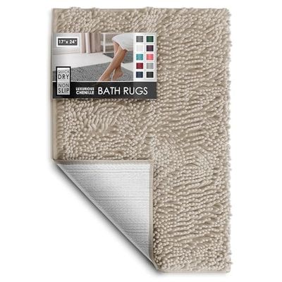 Hearth & Harbor Bathroom Rugs, Chenille Bath Mat - Machine Washable Bath Mats for Bathroom Non-Slip Backing Rubber, Quick Dry Bathroom Mat, Small Hunter Green