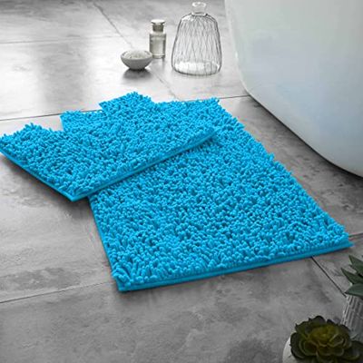 Gaveno Cavailia Juego de 2 Alfombrillas de baño Antideslizantes, Extra Absorbente, 100% Microfibra de felpilla para baño, Regular (50 x 80 cm, 50 x 40 cm), Color Verde Azulado, Microfibra