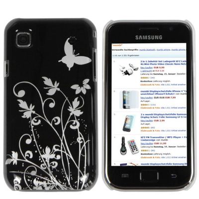 mumbi Funda compatible con Samsung Galaxy S/S Plus, Mariposa/Flores, negro