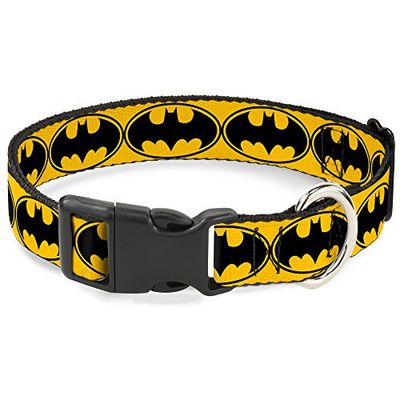 Buckle-Down Plastic Clip Collar - Bat Signal-3 Geel/Zwart/Geel - 1.5" Breed - Past 16-23" Nek - Medium