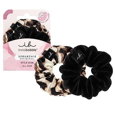 Invisibobble coleteros niña negro y leopardo Sprunchie x2 - Scrunchie de tela con goma de pelo en espiral al interior - Coleteros pelo mujer y hombre cómodo