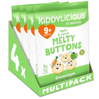 Kiddylicious Apple & Carrot Melty Buttons - Delicious Snacks for Kids - Suitable for 9+ Months - 4 Packs of 5 (20 Total)