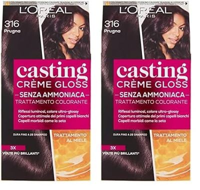 L'Oréal Paris Tinta Capelli Casting Creme Gloss, senza Ammoniaca per una Fragranza Piacevole, 316 Prugna, Confezione da 2