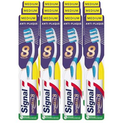 Signal - Cepillo de dientes integral 8 cuidado completo, acción antiplaca, limpieza interdental, prevención de las caries, paquete de 12