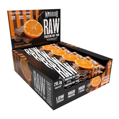 Warrior Raw Protein Bars – 12 x 75g Oat Bar Flapjacks – High Fibre, Low Sugar – Ideal Meal Replacement or Healthy Nutrition Energy Snacks – HFSS/GMP Certified – UK Made (Chocolate Orange)