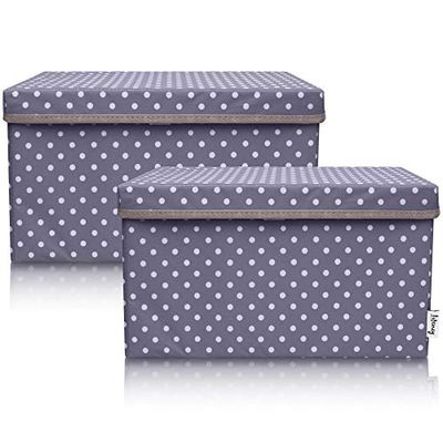 LIFENEY Lot de 2 boîtes de rangement pour enfants (37 x 25 x 21 cm) I Panier de rangement pour chambre d'enfant et salon I Boîtes de rangement pour enfants (Points gris foncé)