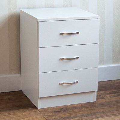 Vida Designs RIANO Mesa de cabeceira com 3 gavetas, cor branca, mesa de bandeja