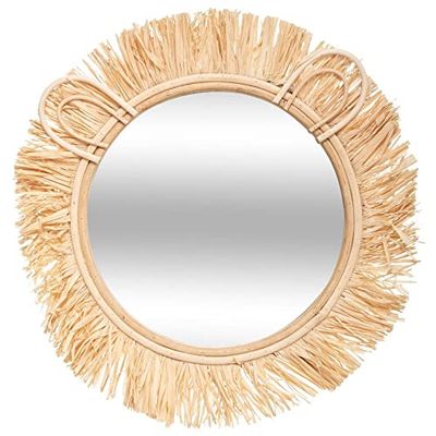 Atmosphera - Wandspiegel leeuw van Raphia en rotan, diameter 38 cm
