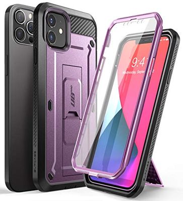 SUPCASE Unicorn Beetle Pro Series robust hölsterfodral för helkropp med inbyggt skärmskydd för 6,1-tums iPhone 12/12 Pro (2020), metallisk lila