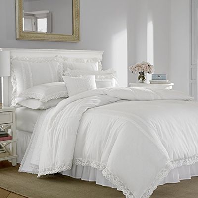 Laura Ashley - Conjunto de capa de edredão individual, roupa de cama reversível de algodão com capa a condizer, decoração leve para a casa para todas as estações (branco annabella, único)