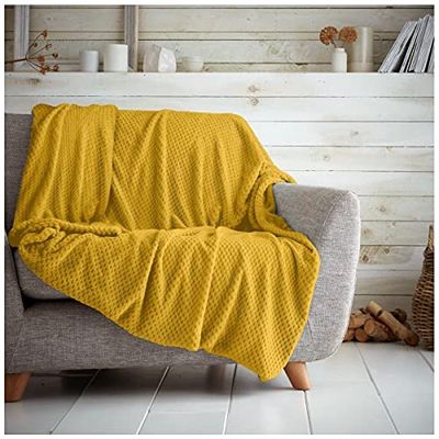 GC GAVENO CAVAILIA Manta de sofá Cama con Peine de Miel de Palomitas de maíz de Primera Calidad, de fácil Cuidado, súper Suave y cálido, Esponjoso, Ocre, 150 x 200