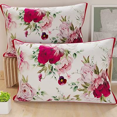 PETTI Artigiani Italiani - Federe Cuscini Letto, Coppia di Federe 50x80 cm, Federa Copricuscino, Federe in Microfibra Anallergica, Made in Italy, Federe Floreale Bordeaux