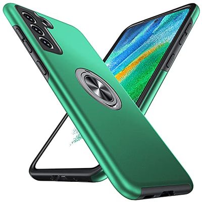 Anqrp Case for Samsung Galaxy S21 FE 5G, [Embedded Stand] Heavy Duty Multilayer Ring Protective Case for Samsung Galaxy S21 FE (6.4 Inch), Green