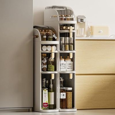 Zstar Armadietto da bagno sottile con 4 cassetti, mensola da bagno, armadio da cucina con ruote, in plastica, salvaspazio, impermeabile, sottile, 18 x 41 x 98 cm