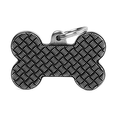 MyFamily Medaglietta per Cane Personalizzata Made in Italy, Osso XL Pedana, Targhetta Cane con Incisione Gratis, Argento Antico, Collezione Bronx, 48x31 mm