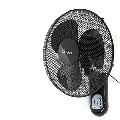 ARDES Ventoinha de parede com 3 pás rotativas de 40 cm, elemando à distância oscilação automática, temporizador regulável e 3 velocidades de design elegante ventilador de parede preto AR5W40R
