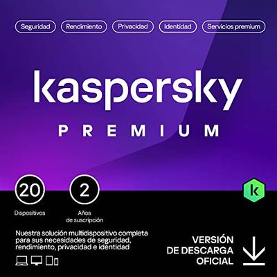 Kaspersky Premium Total Security 2024 | 20 Dispositivos | 2 años | Anti-Phishing y Firewall | VPN ilimitada | Gestor de contraseñas | Control parental | Soporte 24/7 | PC/Mac/Móvil | Código por email