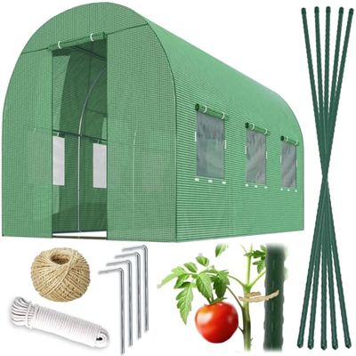 Plonos Serra a tunnel con telaio in acciaio Set con supporto per piante, 2 x 3,5 x 2 m, 7 m2, verde
