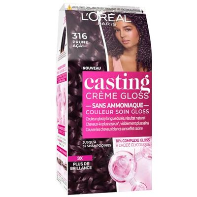 L’ORÉAL PARIS - Coloration Cheveux Semi-Permanente Ton sur Ton - Couleur Soin Gloss - Sans Ammoniaque - Casting Crème Gloss - Nuance : Prune Açai (316)