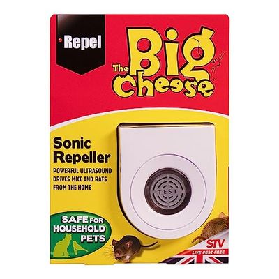 De Big Cheese Ultra Power Pest Repeller (Scientifically Tested and Proven, Ultrasonic Knaagdier Pest Deterrent, Repels Rats and Mice from the Home, Covers to 60 sq m) Sonic Repeller Eén maat Helder