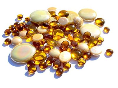 mesbilles - 500 GR Mélange Ambré Billes Plates - Galet en Verre 30 mm 20 mm 10 mm Cailloux en Verre décoratifs