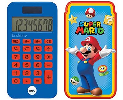 Lexibook Calcolatrice tascabile Super Mario, Funzioni di calcolo classiche e avanzate, cover protettiva rigida, con batteria, Rosso/blu, C45NI