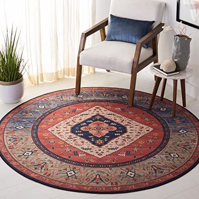 Safavieh Tucson Collection Tapis médaillon Persan Lavable en Machine et antidérapant - Idéal pour Les Zones très fréquentées - Collection Tucson - Poils Courts - Rouge et Bleu - 120 x 120 cm