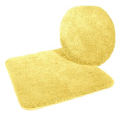 Kinzler J-10053/06 Ensemble de Bain en Microfibre 2 pièces Housse d'abattant WC 47 x 50 cm Tapis de WC sans découpe 50 x 55 cm Jaune
