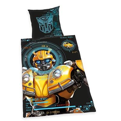 Herding Roupa de cama Transformers Bumblebee, fronha de almofada de 80 x 80 cm, capa nórdica de 135 x 200 cm, com fecho de correr de qualidade