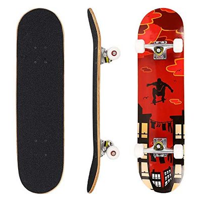 Hikole Skateboard, compleet skateboard van hout, 79 x 20 cm, van Canadees esdoorn, 86 A, voor beginners, kinderen en volwassenen