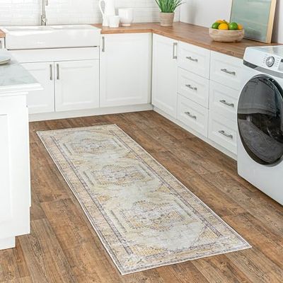 nuLOOM Glenda Machine Wasbaar Faded Medaillon Runner Tapijt, 2' 6" x 8', lichtgrijs
