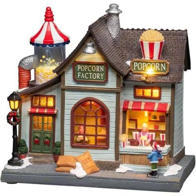 Konstsmide Christmas Lights Popcorn Factory LED Christmas Scene/Eight LEDs/Transformer or Battery Operation/Optional Eight Song Music Function / 22.5cm Wide 22cm High