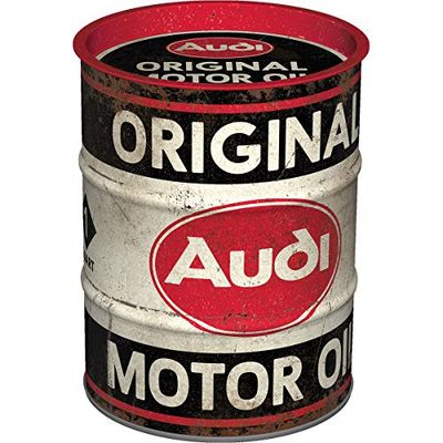 Nostalgic-Art Audi Retro spaarpot, 600 ml, originele motorolie, cadeau-idee voor Audi-accessoires, spaarvarken van metaal, vintage blikken spaarpot