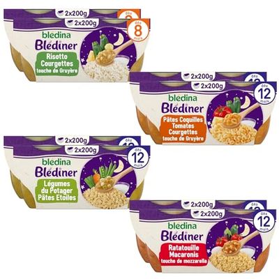 Blédina - Blédiner - Plats du soir pour bébé - 16 bols avec 4 Recettes inspirées du Fait Maison - Dès 12 Mois - Faible teneur en sel - 16x200g