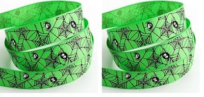 Spider Web Halloween Grosgrain Ribbon - 16mm x 5 Metres - Green (Pack of 2)
