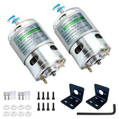 HUSETOO DC Motor 12v DC Motor Hoge Koppel DC Motor Max 20000 RPM Dubbele Kogellagers Stille Power Wielen Motor Upgrade DC Motor (met beugel) (Ronde as Motors-2Pack)