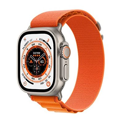 Apple Watch Ultra (GPS + Cellular, 49mm) Smartklocka - titanboett - bergsloop orange – S. Träningsmätare, precisions-gps, aktiveringsknapp, extra lång batteritid, ljusare Retina-skärm