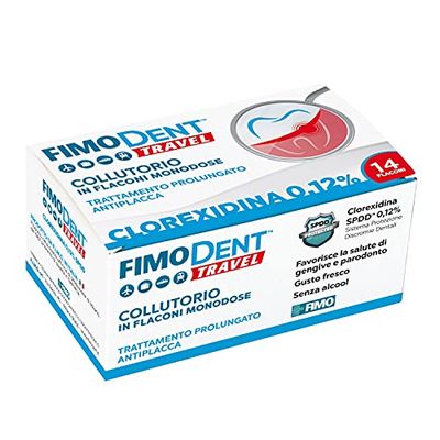 Bain de bouche de voyage - Chlorhexidine 0,12% avec Système de protection contre les décolorations dentaire et arôme de menthe - Traitement anti-plaque et antibactérien prolongé - 14 x 10mL unidoses