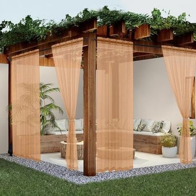Youleyar Genomskinliga utomhusgardiner för uteplats, vattentäta 2 paneler, linne, spö, ficka, inomhus, beige, voile gardin för vardagsrum, sovrum, veranda, pergola, cabana, lusthus (132 x 213 cm,