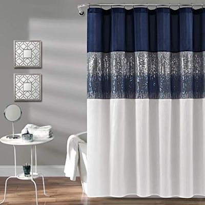 Lush Decor Cortina de Ducha Night Sky Azul Marino/Blanco, Individual, 72 x 78 Pulgadas