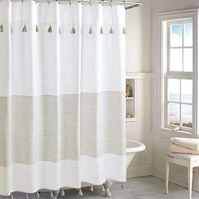 Peri Home Panama - Tenda da doccia in tessuto 100% cotone con nappe, decorazione per il bagno, 182,9 x 182,9 cm, colore: tortora