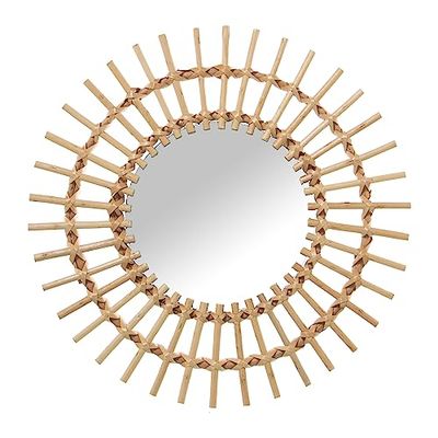 DRW Miroir Mural Rond en Osier Naturel 40x40x2 cm