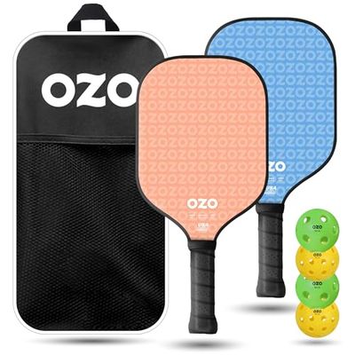 OZO Pickleball - Set de 2 Raquettes + 4 Balles + Sac - Spark Energia Ritmo (Raquettes de Puissance pour Débutants) + 4 Balles (2X Intérieur+2X Extérieur) Approuvées par l'USAPA