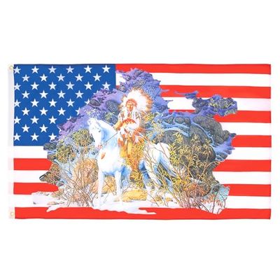 AZ FLAG - Drapeau USA Chef Indien - 90x60 cm - Drapeau Américain - Etats-Unis 100% Polyester Avec Oeillets Métalliques Intégrés - Pavillon 50 g