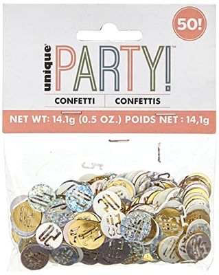 Unique Party 84950 Verjaardag Confetti Cutouts-5 oz. | Glittery Rosegold| 1 pak, Rose Gold, Leeftijd 50