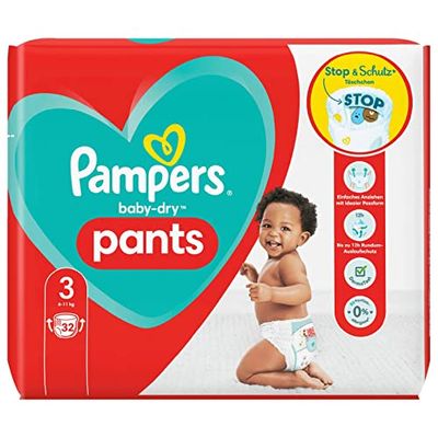 Pampers Baby Dry Lot de 32 culottes pour bébé Taille 3 6 à 11 kg Avec pochette de protection