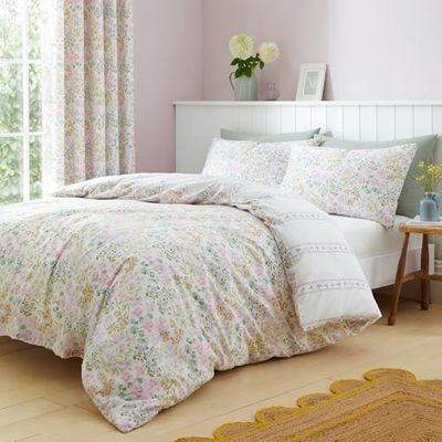 Dreams & Drapes - Ditzy Floral Print Duvet Cover - Single Bedding Size (140 x 200cm) - 1 Pillowcase - Premium PolyCotton - Reversible Designs (Lilac Stripes) - Floral Duvet Cover